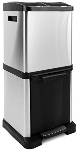 KARAT Mülleimer mit 3 Kammern - 2 x 8 Liter + 1 x 16 Liter, herausnehmbare Inneneimer mit Henkel, Pedalöffnung - Mülltrennsystem, Abfalleimer für Büro & Küche (James)