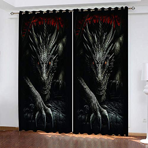zpangg Verdunkelungsvorhang Kräuselband Böser Drache Mit Ösen Gardine Für Schlafzimmer, Kinderzimmer 2 Stück Verdunkelungsvorhänge Farbige Vorhänge 150×166Cm