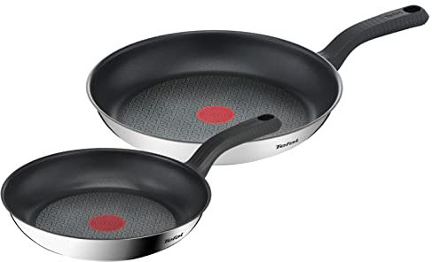 Tefal G726S204 Set, Edelstahl, 24 cm und 28 cm, 2-teilig Kochgeschirr, Comfort Max, Bratpfannen, Schwarz/Silber