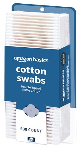Amazon Basics Double-Tipped Cotton Swabs for Personal Hygiene and Baby Care, Cotton, Versatile, Baby Safe, 500 Count