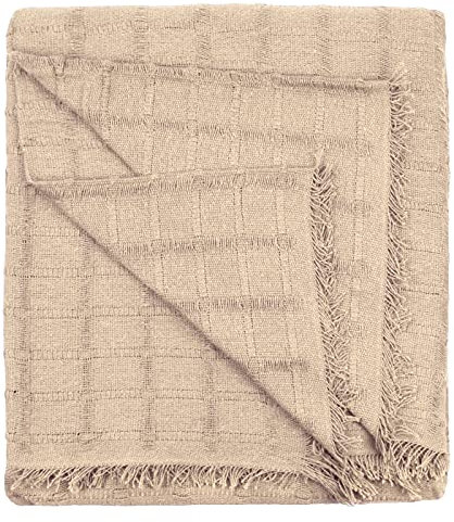 HOME MERCURY - Colcha Multiusos Sofa, Cubrecama, Jarapas, Manta Foulard, Plaid para Cama, Cubresofa, Cómoda Practica y Suave. Poliéster Algodón. (230X260CM, Cuadro Camel)