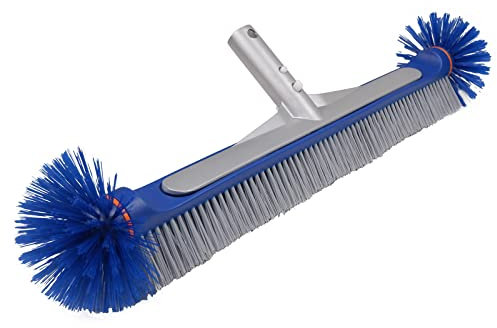 Poolvio Brosse de nettoyage professionnelle de 44,5 cm pour sols et murs de piscine avec poils en nylon durables autour de 360 degrés, poignée en aluminium à clip EZ – Balayez facilement les murs, les