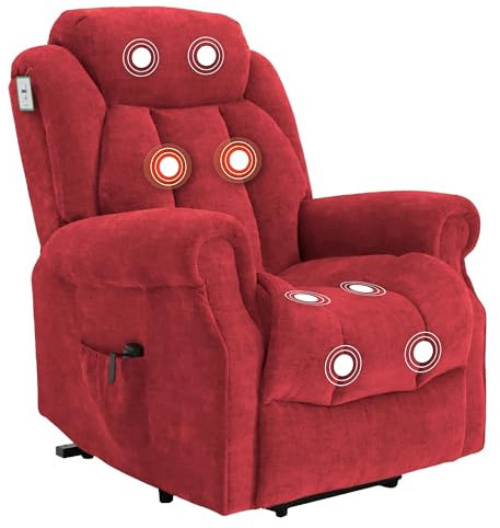 Elite Care Hainworth fabric Dual motor riser recliner electric chair with heat and massage - Choice of Colours (Wine)