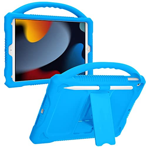 JOGUIIA Custodia per bambini per iPad 10.2, in silicone di alta qualità, antiurto, per bambini, per iPad da 10,2 2021/2020/2019, maniglia con supporto integrato per Apple iPad 9a, 8a 7a generazione,