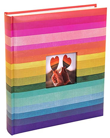 Kenro KRA102 Fotoalbum, 200 Fotos, 13 x 18 cm, bunte horizontale Streifen, mit Einsteckseiten, Regenbogenfarben