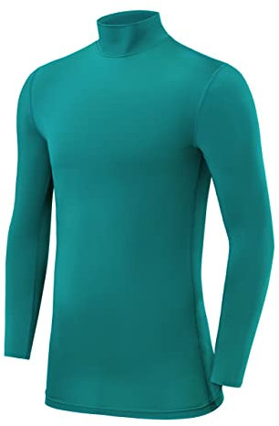 PowerLayer Compression Tops for Boys Base Layers Boys Running Top Thermal Shirt - Mock Neck - Cadmium Green Mock Neck, 12-14 Years