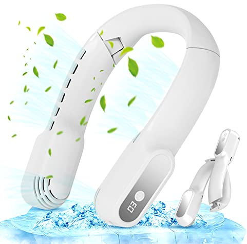 mumisuto Portable USB Ventilateur de Cou, Portable USB Ventilateur de Cou sans Lame Silencieux avec Flux d’air à 360°, Fonctionnant Avec Une Batterie de 4000 mAh, 3 Vitesses
