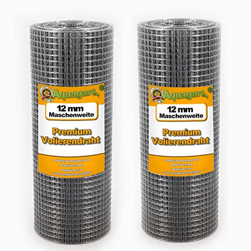 Aquagart® Rete metallica per voliera, rete metallica zincata, robusta griglia di saldatura, diversi modelli (60 m di filo per voliera, 12 mm)