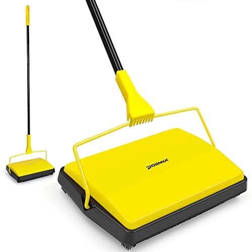 Dolanx Teppichkehrer, manuelles Drücken mit Rosshaarbürste, elektrostatischer Bodenroller, Kehrbesen nicht elektrisch für Tierhaare, Teppich (gelb)