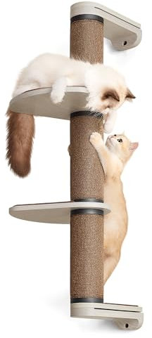 Feandrea Clickat Collection - No.006 Cat Scratching Post, 39.7-Inch Tall Thick Wall-Mounted Cat Scratcher with 2 Perch 4.1-Inch Dia, Extremely Quick Assembly, Unlimited Expandability, Replaceable Part