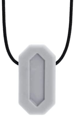 ARK® Kauhalskette in verschiedenen Stärken und Formen mit einstellbarer Abreißleine und ATC Pflegeanleitung - Sensory Halskette, Beißblock, Kauen, Zahnen, Autismus (Minibite, weich hellgrau)