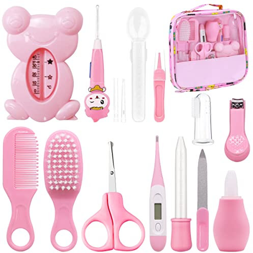 UptVin 13 Teile Babypflege Kit Geburt, Babypflegeset Erstausstattung Neugeborene, Baby Gesundheitswesen Kit fFür Neugeborene Säugling (Rosa 13 Stück)