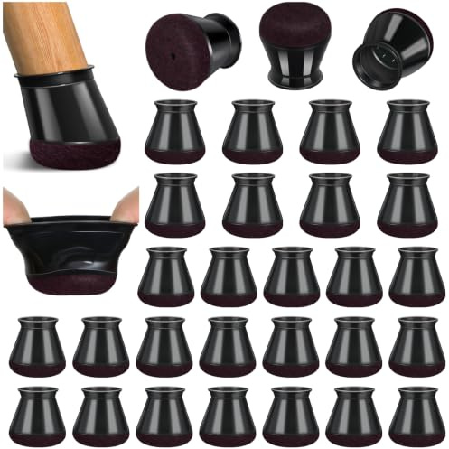 32 Pcs Chair Leg Floor Protectors,Black Silicone Chair Leg Covers Caps for Hardwood Floors with Wrapped Felt, Furniture Feet Protectors Pads (Fit:20.1-30mm)