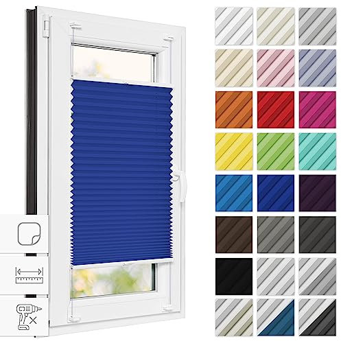 Estika Plissee zum kleben 60 cm x 100 cm - Marineblaue - Plissee ohne Bohren, Plissee kleben, Rollos für Fenster ohne Bohren, Jalousien Fenster für innen, Raffrollo, Fenster plissee