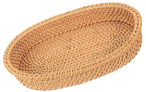 PAREKS Rattan Bread Basket Oval Woven Easter Egg Container Wicker Loaf Bread Fruit Vegetable Serving Basket Snack Display Tray for French Bread Snack Countertop 27X17CM