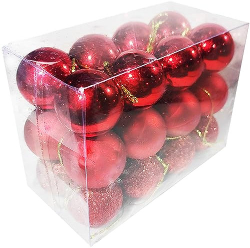 DITK-U 24Pcs Red Christmas Balls 3cm Matte Glitter Baubles Tree Decoration Shiny for Xmas Holiday Wedding Party Decorations Home Festival Decors