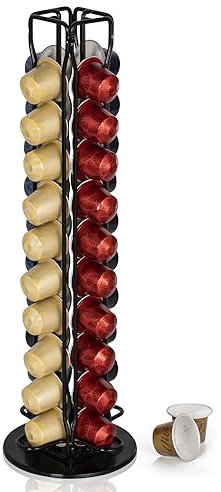 Coffee Capsules Holder Compatible with Nespresso, Coffee Pod Holder for Original 40 Coffee Capsules, Rotating Design, Coffee Storage Rack for 40 Pcs Pods Coffee Holder Stand
