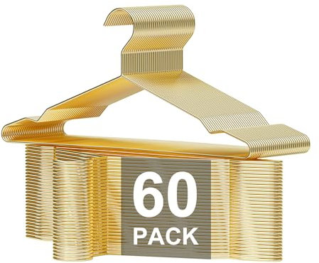 SPECILITE Metall-Kleiderbügel, robust, starke Draht-Kleiderbügel mit Kerben, platzsparende Kleiderbügel für Mäntel, Hemden, Anzüge, Hosen, Gold, 60 Stück