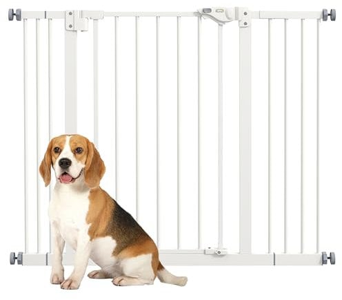 PawHut Dog Gate, Pressure Fit Stair Gate with Auto Closing Door, for Doorways, Hallways, 74-100cm Openings, White