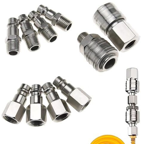 Astarye 10PCS Air Line Connectors Euro Airline Hose Compressor Fittings 1/4 BSP Airline Fittings Thread Hose Connector Fittings Set