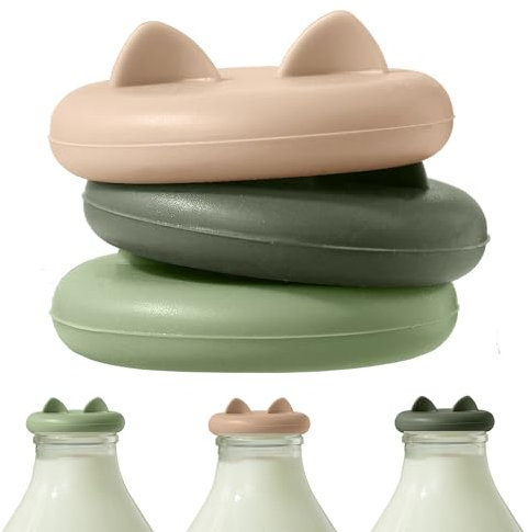 Wingcases-Milk Bottle Tops [One Pint，NOT 1L] Reusable Silicone Mixed 3 Pack without Bottle, Designed Only for The UK One Pint Milk Glass Bottle, Dishwasher, 100% Leakproof