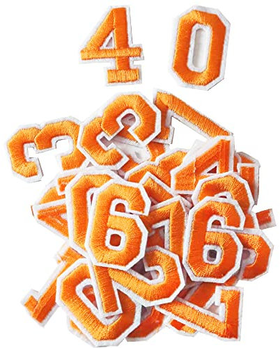 AXEN 40PCS Iron on Numbers Patches, Embroidered Number Patches from 0 to 9, Applique for Clothes, Dress, Hat, Jeans, DIY Accessories, Orange