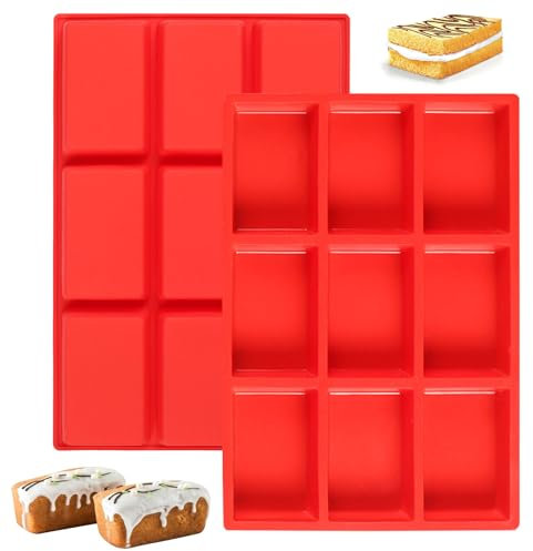Rairsky Silikonform Rechteckig, 2 Stück, 31cm x 21cm, Riegelform, BPA-frei, Rot, Klassisch, Backform Rechteckig, Geeignet für Kuchen, Eis, Seife, Schokolade, Gelee