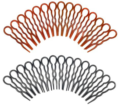 UILYNIU Accesorios para el cabello, estilo dama, 30 piezas en forma de U, horquillas francesas, pinzas de moño, pinzas de plástico para mujeres y niñas (negro, marrón)