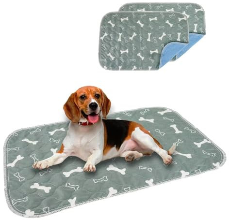 Eastlion Empapadores Perros Lavables,Alfombra de Perros Impermeable Súper Absorbente para Perros Lavables Viajes al Aire Libre para Perros,Gatos(60x40 cm 2 Piezas) S-Gris