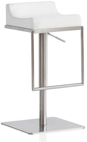 Wohnling Barhocker Weiß Kunstleder Edelstahl Quadratisch Höhenverstellbar 67-92 cm, Design Barstuhl Gepolstert, Bistrohocker Modern, Thekenhocker Tresenstuhl für die Bar