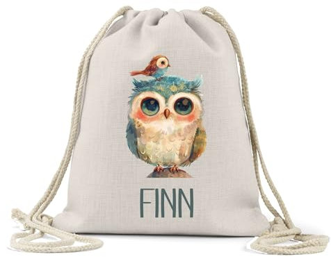 wolga-kreativ personalisierter Turnbeutel Bio BW Kindergarten Tiere Eule Stoffbeutel Kindertasche Sportbeutel Schuhbeutel Wäschebeutel Stoffsäckchen Jutebeutel Kinder mit Namen