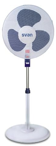 SVAN Ventilador de Pie Blanco y Azul 16, 40W, SVP401600OBA. 3 Velocidades, 3 Aspas, Soporte Base Redonda