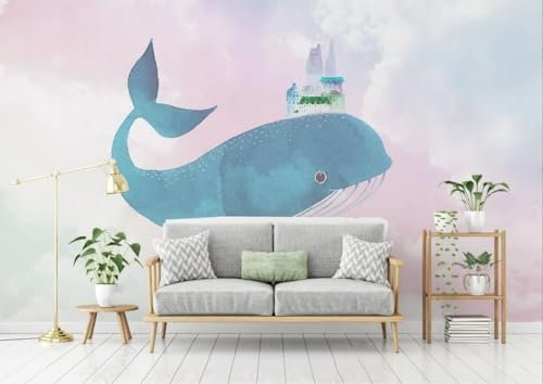 Fototapete 3D Tapeten 3D Effekt Landschaft Cartoon Wal Schloss Bunten Himmel Hintergrund Wand 200x140cm Wanddeko Design Wand Dekoration Wohnzimmer Schlafzimmer Büro Natur Landschaft