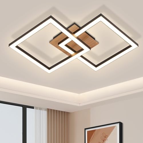 CBJKTX LED Deckenleuchte Deckenlampe Schwarz - Holz 3000K Warmweiß Schlafzimmerlampe Modern Design 24W Küchenlampe Klein Eckig Flurlampe Wohnzimmerlampe für Küche Wohnzimmer Schlafzimmer Esszimmer