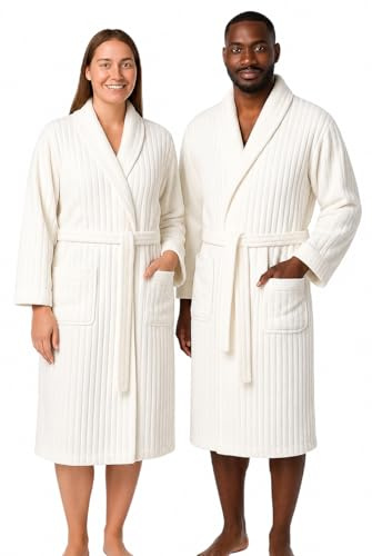 Betz Bademantel Microfaser mit Schalkragen - MALMÖ - für Herren und Damen Größe S/M Farbe: creme