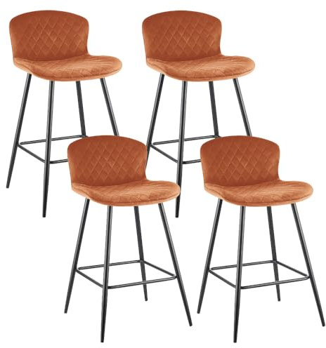 JYMTOM Samt Barhocker mit Lehne und Fußstütze, Tresenhocker Bistrohocker Designer Hocker mit Metallrahmen für Esszimmer Bar Restaurant und Café (4, orange)