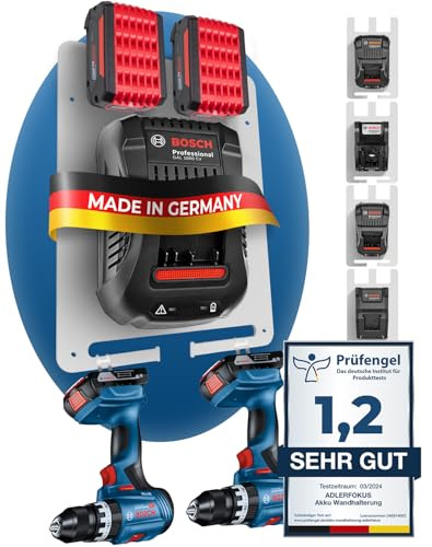 Adlerfokus Wandhalterung für Bosch Professional Akkus & Ladegeräte | [MADE IN GERMANY] Akkuhalter mit Premium Montagematerial - Bosch Wand Halterung Ladegerät - Akku Wandhalterung für Ordnung