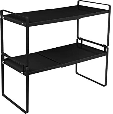 HUOLE Erweiterbares Metall, Schrankregal Erweiterbarer Küchenregal Organizer Verstellbarer Küchenschrank Regal Gewürzregal Theken Speisekammer Badezimmer-36-60 * 21 * 36,5cm (schwarz)
