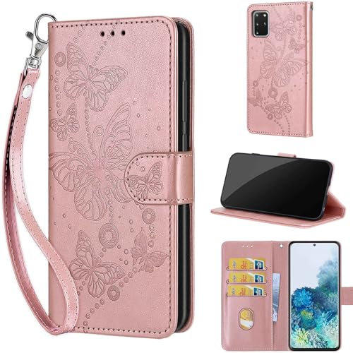 Handyhülle für Samsung Galaxy S20 Plus Hüllen Premium Leder Flip Wallet Case Magnet Kartenfach Standfunktion Klapphülle kompatibel mit Samsung S20 Plus Hülle -Roségold
