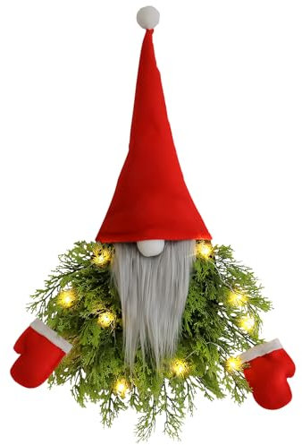 Türkranz Weihnachten, Weihnachtskränze für die Haustür, Weihnachtskranz Haustür Wichtel Weihnachtsdeko mit LED Licht, Weihnachtswichtel Kranz Dekorationen für Haustür, Fenster, Wand Hängende Deko (C)