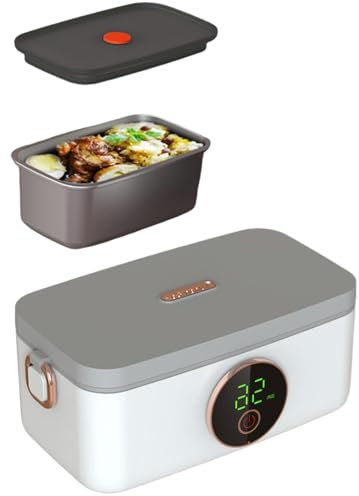 Boîte à lunch chauffante rechargeable, boîte à lunch chauffante électrique portable de 1 L, fonction de chauffage intégrée, fonction de synchronisation réglable sur 6 niveaux, chauffe-plats pratique