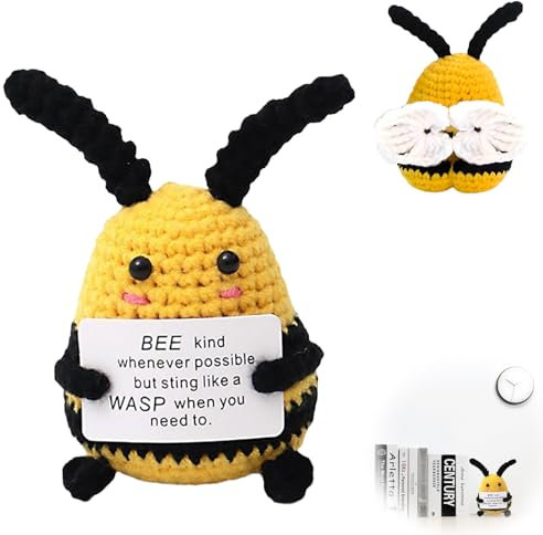 SoeUyd Pocket Hug Biene, Lustige Positive Biene, Strickpuppe, Positive Kartoffel, Süßes Kreatives Strickspielzeug, Kleine Glücksbringer, Freunde Ermutigung Bienes Dekoratives Spielzeug