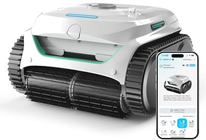 WYBOT C2 Poolroboter Akku Boden und Wand für Einbaupools bis 150㎡, Doppelfiltration, 3-Fach Motor, Starke Saugkraft, Wandkletter & Wasserlinie, 180 Min, App(Grau-Grün Grau)
