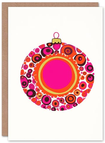 Wee Blue Coo Greeting Card Single Bauble Ornament Design Pink Orange Modern Blank For Him Or Her Art Xmas Christmas Card