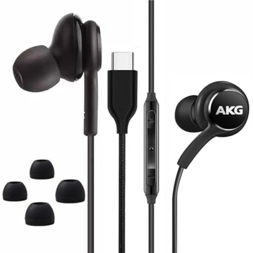 aioklcy New Stereo in-Ear Headphones for Samsung Galaxy Z Fold6 S24 Ultra S23 Ultra S22 Ultra S21 S20,Note 10+ - Designed by AKG - with Microphone and Volume Remote Control Type-C Connector - Black