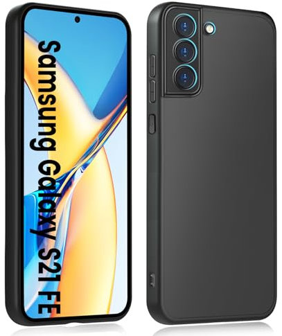 HuwaiH Handyhülle für Samsung Galaxy S21 Fe Hülle, Upgraded Kameraschut, Anti-Rutsch Stoßfest Haltbarkeit Schutzhülle, Unterstützt kabelloses Laden Weich TPU Case, Passgenau für S21 Fe, Schwarz