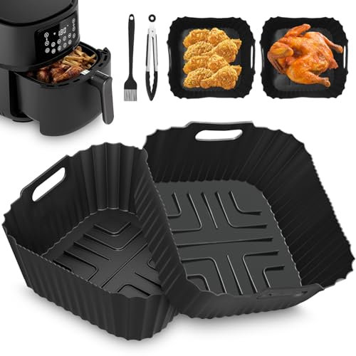 4 Stück Airfryer Silikonform für Philips Essential - HD9200, HD9255, HD9252, Heißluftfritteuse Zubehör mit Küchenzange und Pinsel, Auflaufform Airfryer Silikonform Silikoneinsatz Air Fryer Accessories