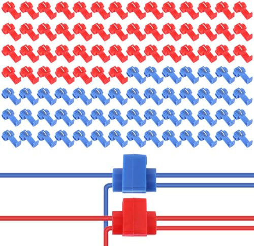 100 Pezzi Rubacorrente, Morsetti di Derivazione Rosso e Blu, Connettore Derivazione, Capicorda Elettrici Connettori Rapidi per Cavi, Fili e Linee
