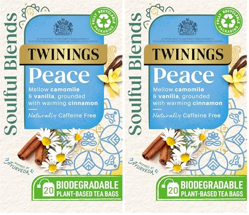 Twinings Soulful Blends Peace Inspired by Ayurveda - Mellow Camomile Tea Infusion with Vanilla & Cinnamon Herbal Tea - 20 x Biodegradable Tea Bags (Pack of 2)
