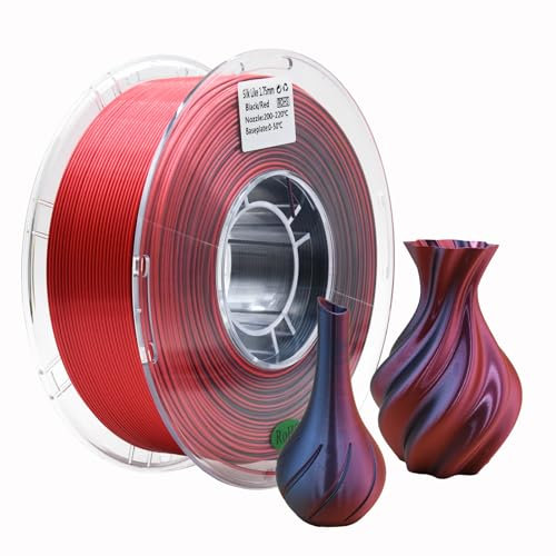 YUANEANG PLA 3D-Druckerfilament, zweifarbiges Seiden-PLA-Filament, Maßgenauigkeit +/- 0,03 mm, 1 kg Spule (2,2 lbs), 1,75 mm, Schwarz Rot